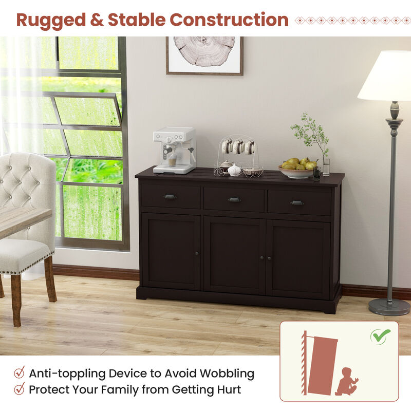 3 Drawers Sideboard Buffet Storage with Adjustable Shelves