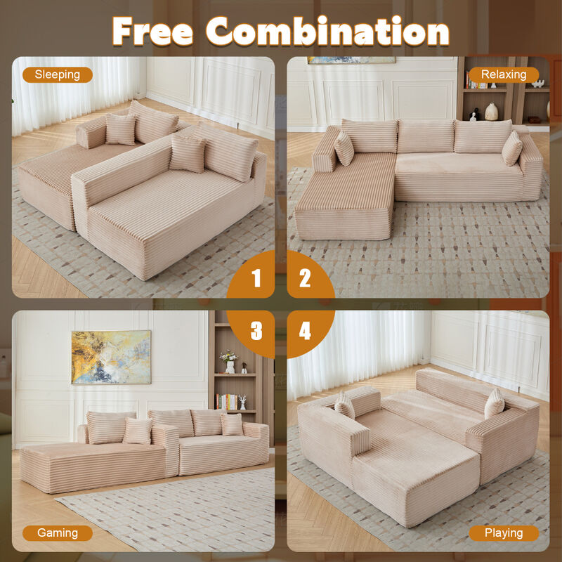 Compression L-Shaped Sofa &ndash; Boneless Sectional Couch with Deep Seat & Chaise