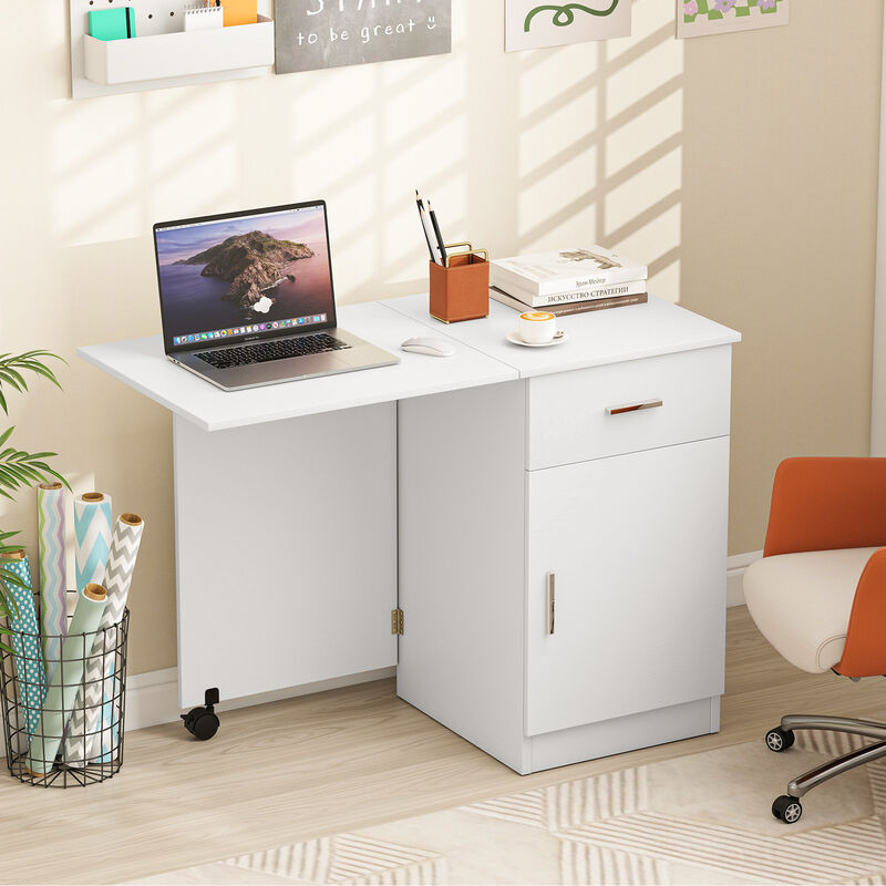 Folding Computer Desk with Drawer and Mobile Cabinet for Home Office
