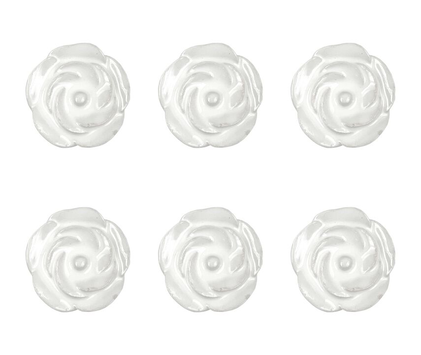 HomeRoots Set of Six White Ceramic Flower Shape Drawer Pull Knobs
