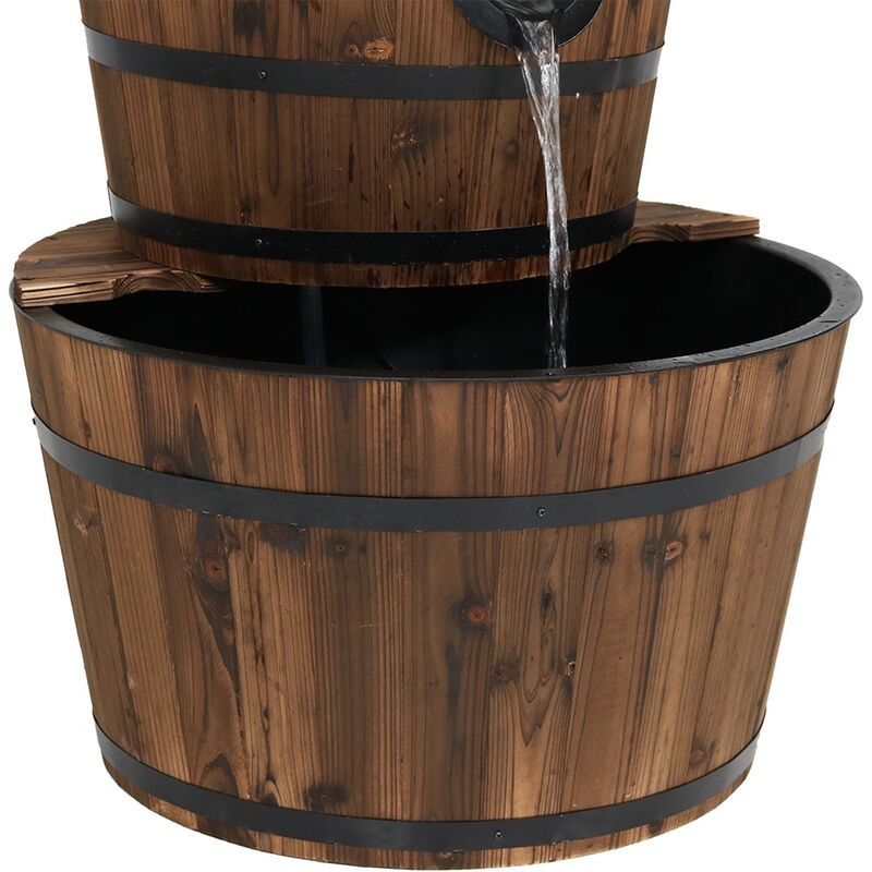 Sunnydaze Rustic 3-Tier Wooden Fir Barrel-Style Water Fountain - 30 in