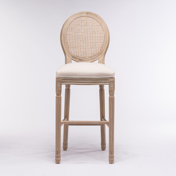 Streamdale French Country Bar Stools with Rattan Back, Beige (Set of 2)