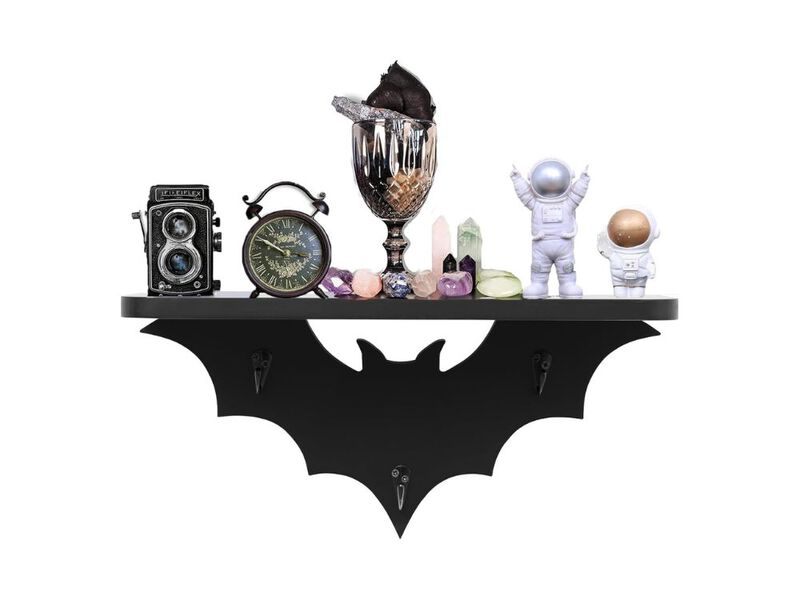 Bat Floating Wall Shelf Black Gothic Decor with Key Hooks for Room Home image number 0