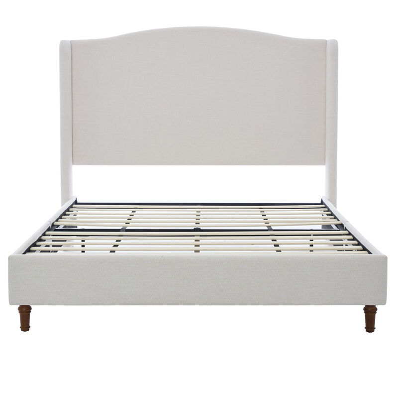 Queen Wingback Upholstered Bed with 54" Camelback Headboard, Ivory Textured Fabric image number 3