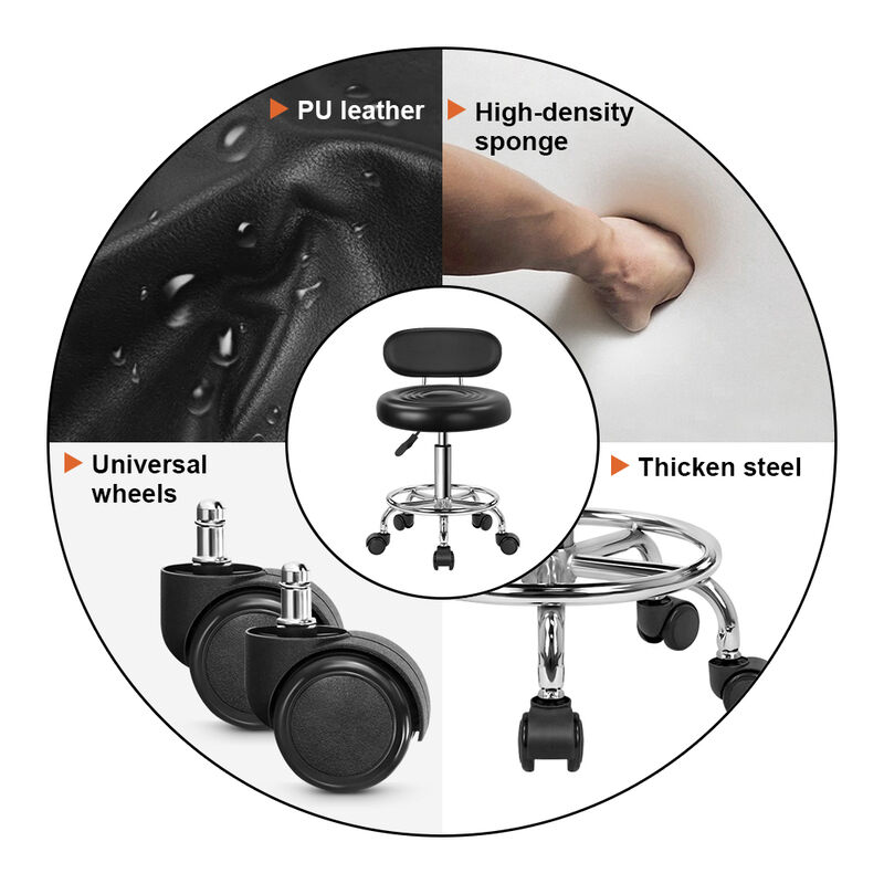 KKTONER PU Leather Modern Rolling Stool with Low Back Height Adjustable Work Salon Swivel Chair with Footrest (Black) image number 4