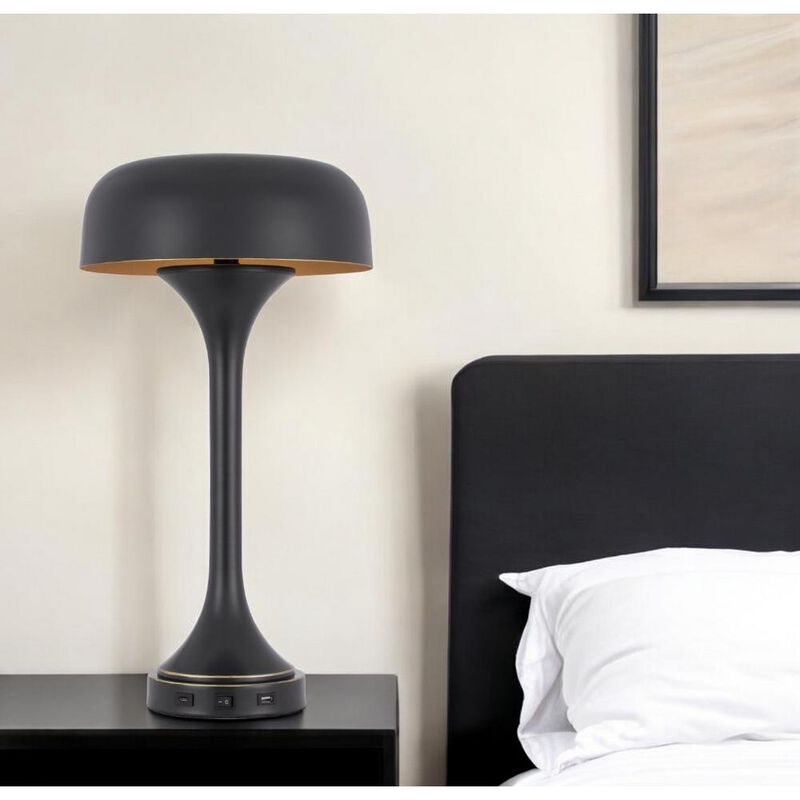 Hivvago 22" Black Metal Two Light Novelty USB Table Lamp With Black Dome Shade