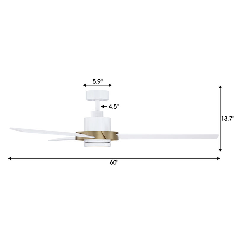 60" Modern White Reversible DC Motor Dimmable LED Large Ceiling Fan with Light and Remote for Bedroom, Living Room or Office image number 5