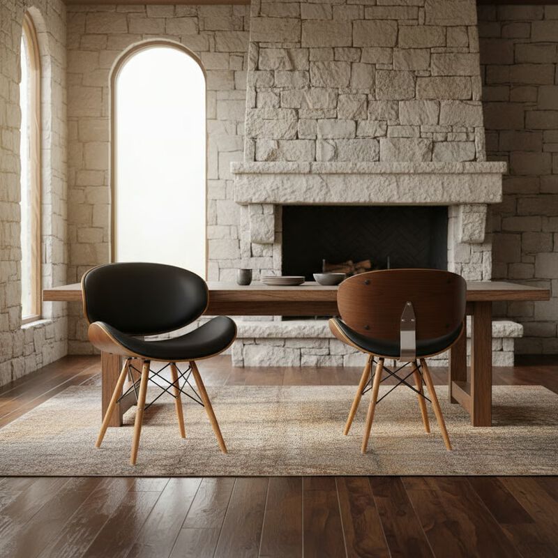 Mid-Century Dining Chair in Walnut Wood and Black Faux Leather image number 2