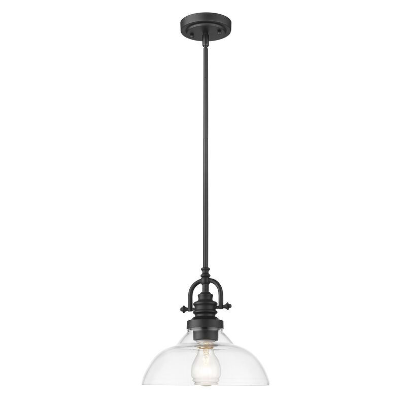 Hivvago Matte Black Hanging Light with Glass Dome Shade