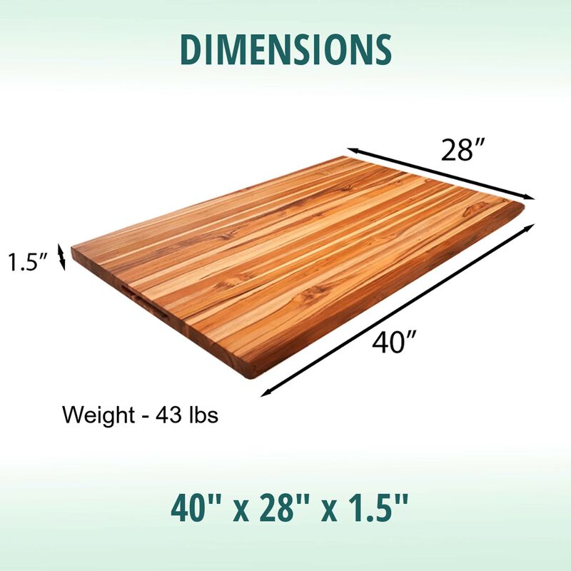 EcoDecors 40" x 28" Teak Reversible Edge Grain Cutting Board with Groove image number 2