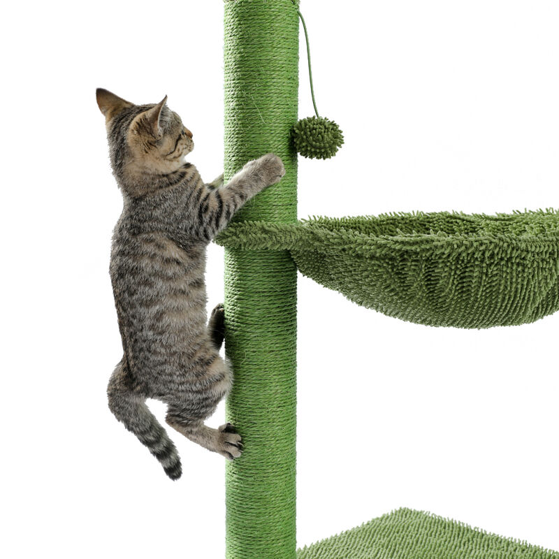 Cactus Cat Tree Cat Scratching Post with Hammock Play Tower, Full Wrapped Sisal Scratching Post for Cats 93.5cm Green