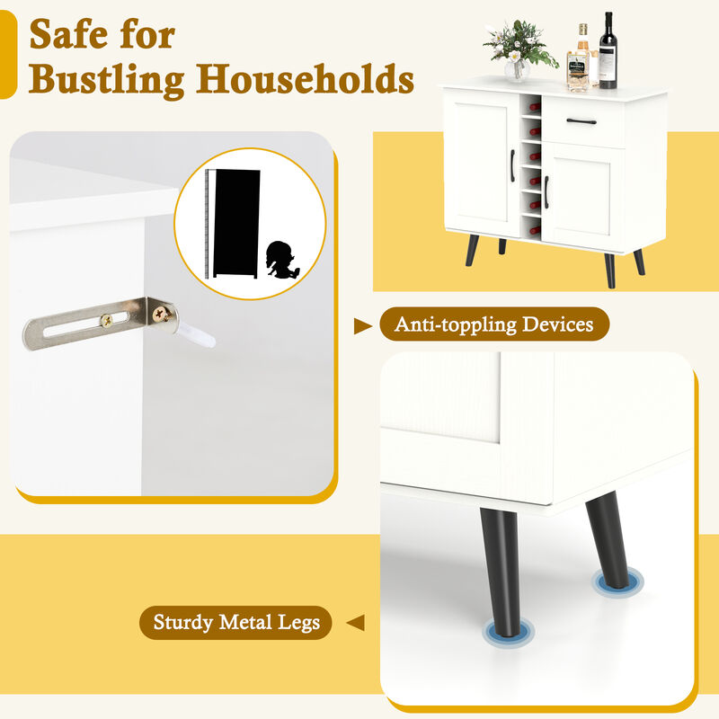 Wine Bar Buffet Cabinet with Storage and 6-Bottle Built-In Wine Rack