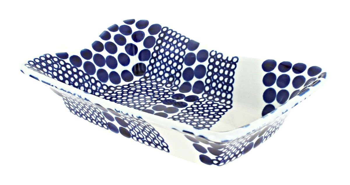 Blue Rose Polish Pottery Flowering Peacock Small Rectangular Tray