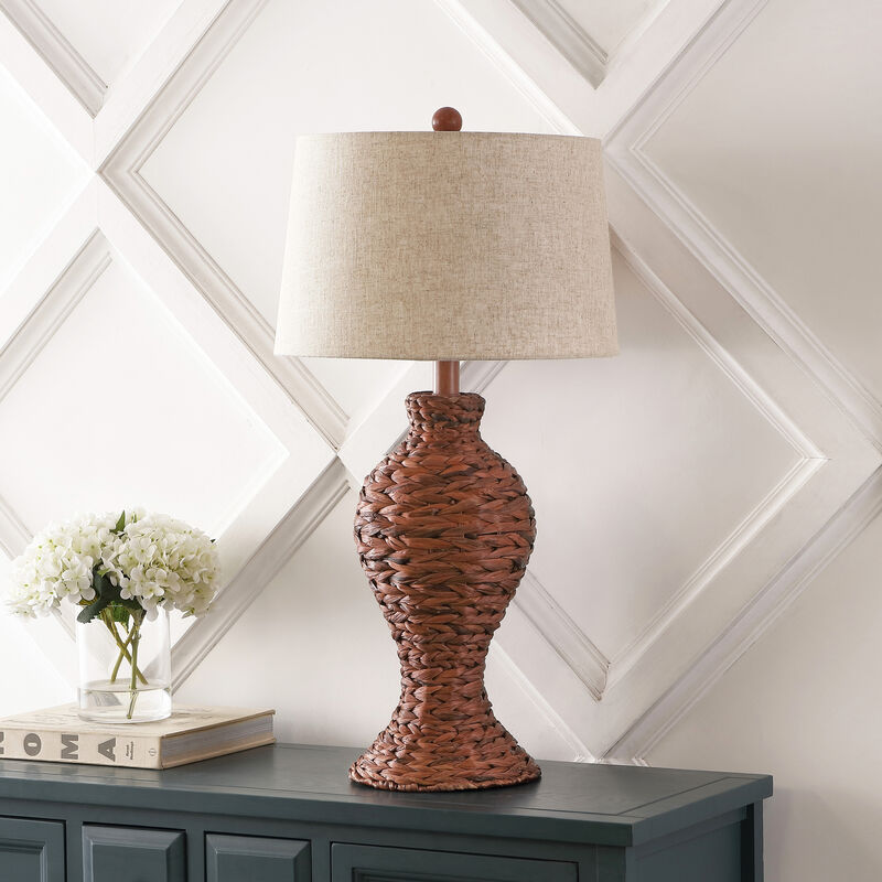 Elicia Coastal Cottage Water Hyacinth Weave LED Table Lamp