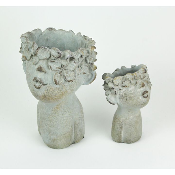 Pair Of Pucker Up Kissing Face Weathered Finish Concrete Head Planters