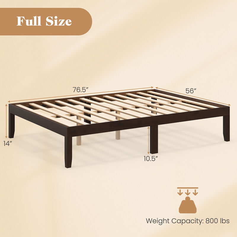 Wood Bed Frame with Wooden Slats Support and Rubber Wood Legs
