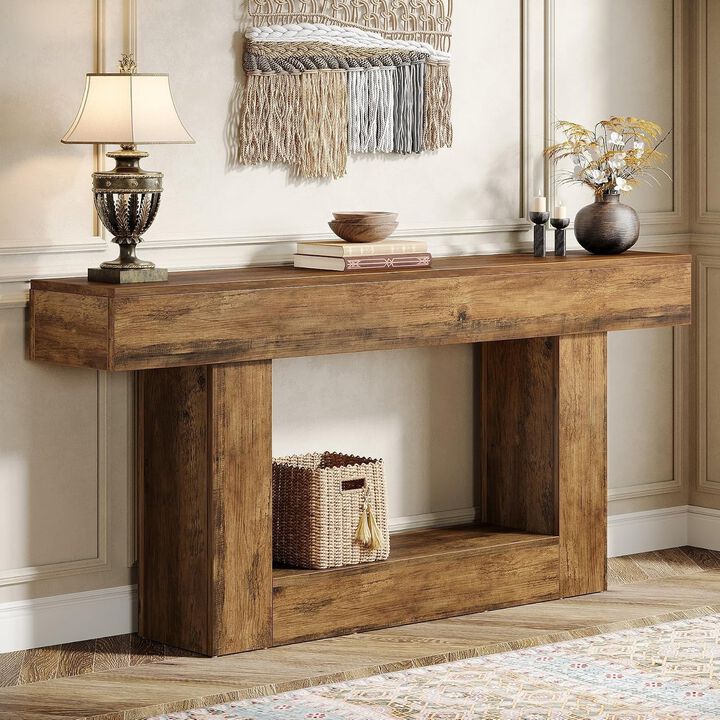 Tribesigns Farmhouse 2-Tier Wood Console Table