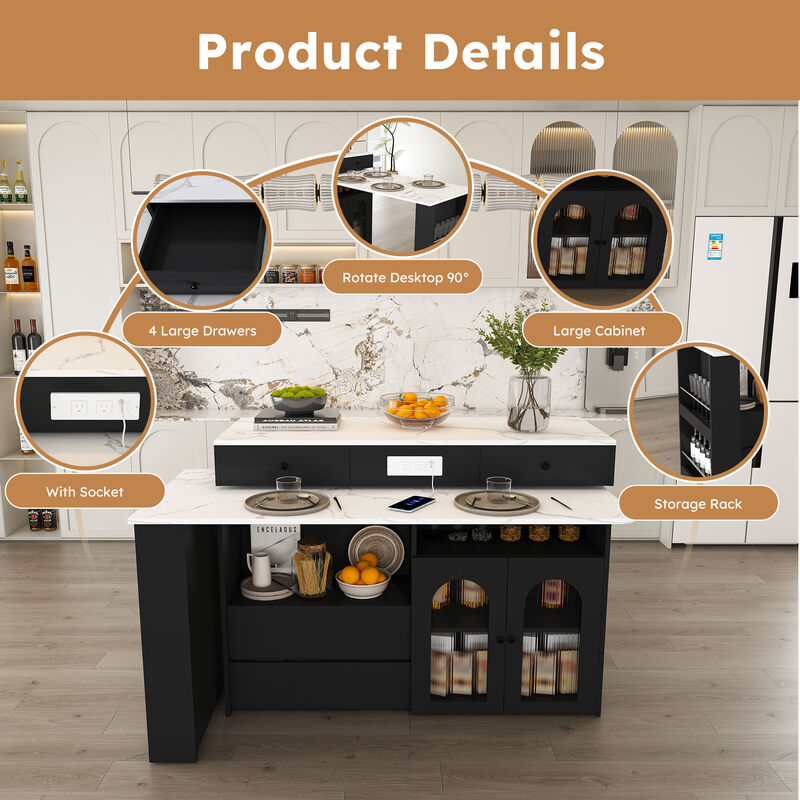 Gokdun Kitchen Island with Table image number 8