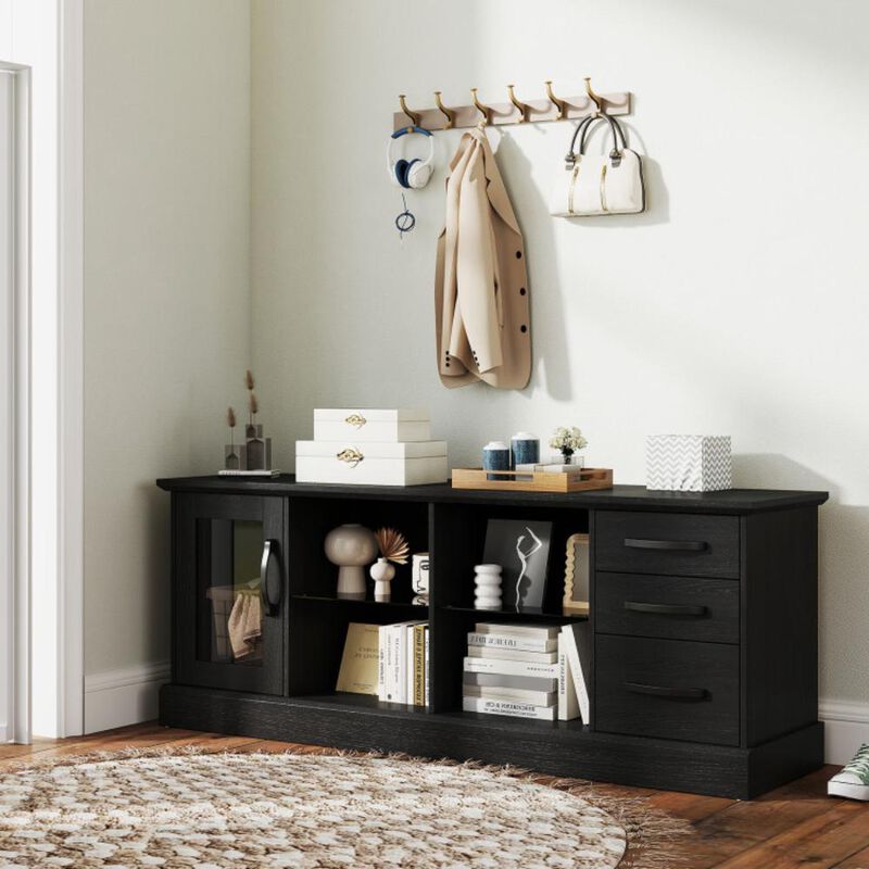 Hivvago 63 Inches Media Console Table with 3 Drawers and 2 Glass Shelves-Gray