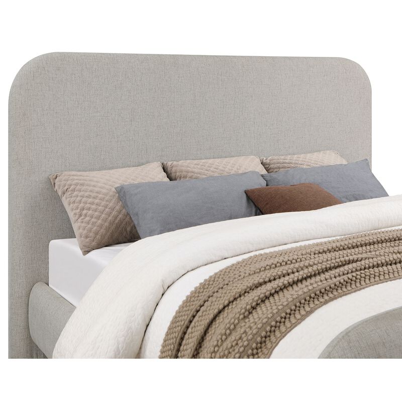 Jene King Size Bed, Upholstered Panel Headboard, Rounded Corners, Gray - Benzara