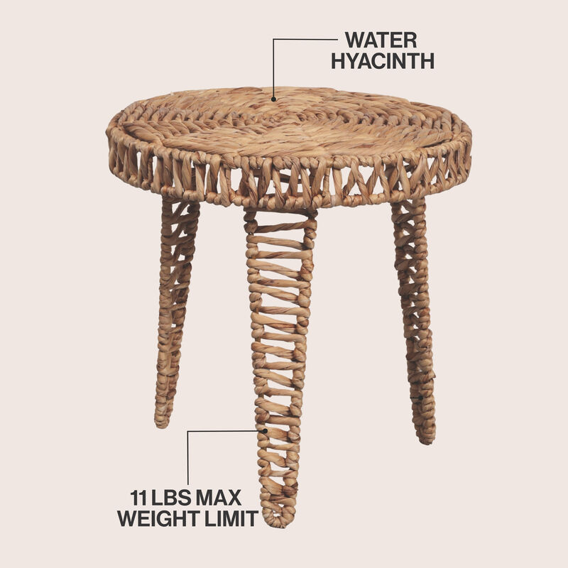 Amara Coastal Bohemian Handwoven Water Hyacinth Round Tripod End Table image number 2