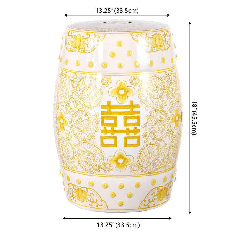 Double Happiness Chinoiserie Ceramic Drum Garden Stool