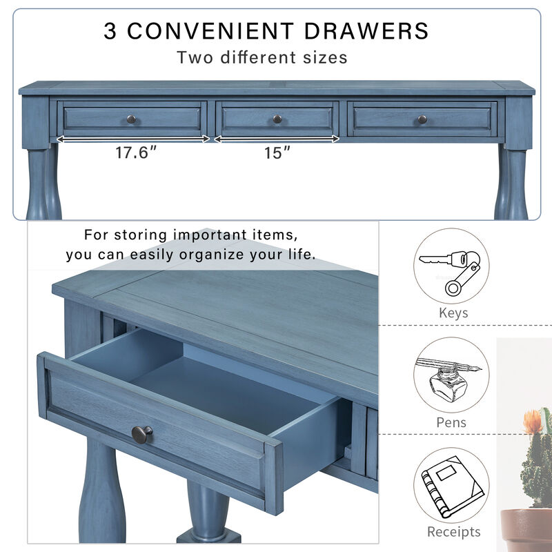 Long Console Table with Drawers and Shelf for Entryway, Hallway, Living Room