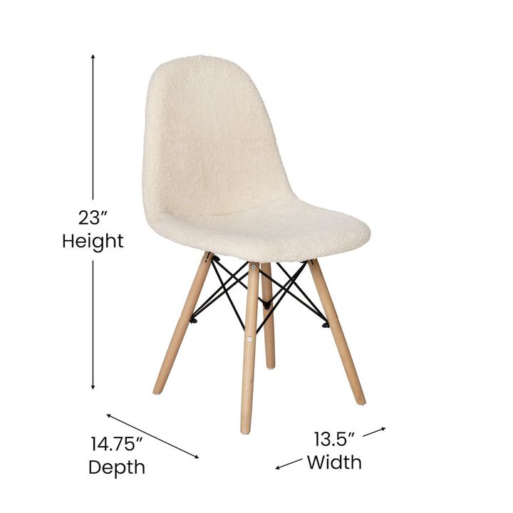 Flash Furniture Padded Armless Faux Shearling Accent Chair with Beechwood Legs in Off-White
