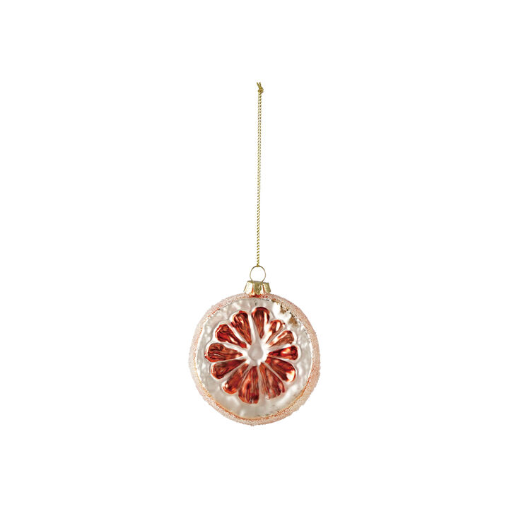 Glass Orange Slice Ornament with Beaded Detail, White and Orange