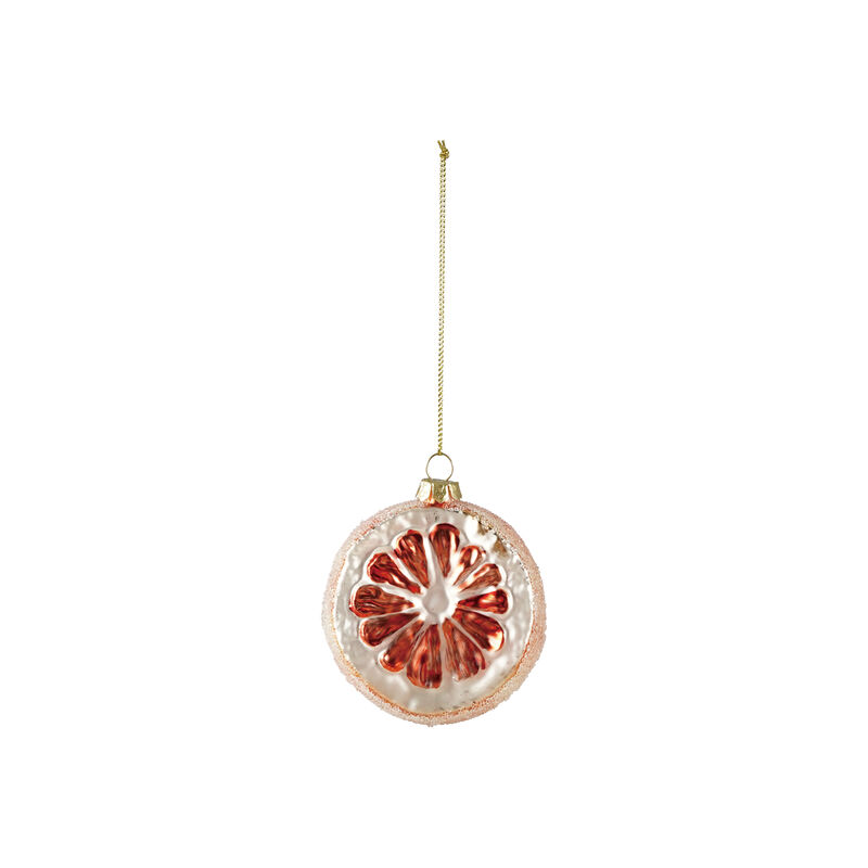 Glass Orange Slice Ornament with Beaded Detail, White and Orange image number 0