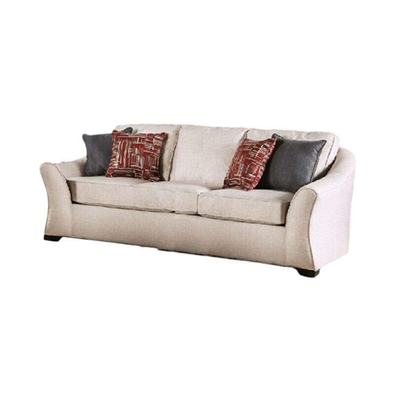 Nyrah 2pc Sofa Loveseat Set, Ivory Linen Like Fabric, 8 Accent Pillows - Benzara image number 2