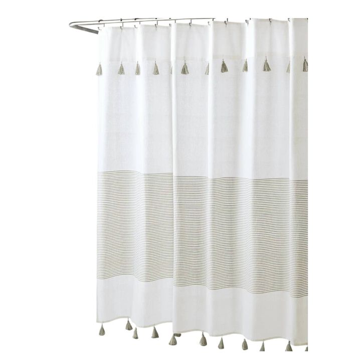 Hivvago 72-inch Taupe Tan and White Stripes Cotton Shower Curtain