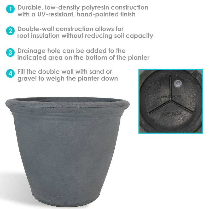 Sunnydaze 20 in Anjelica Polyresin Planter with UV-Resistance