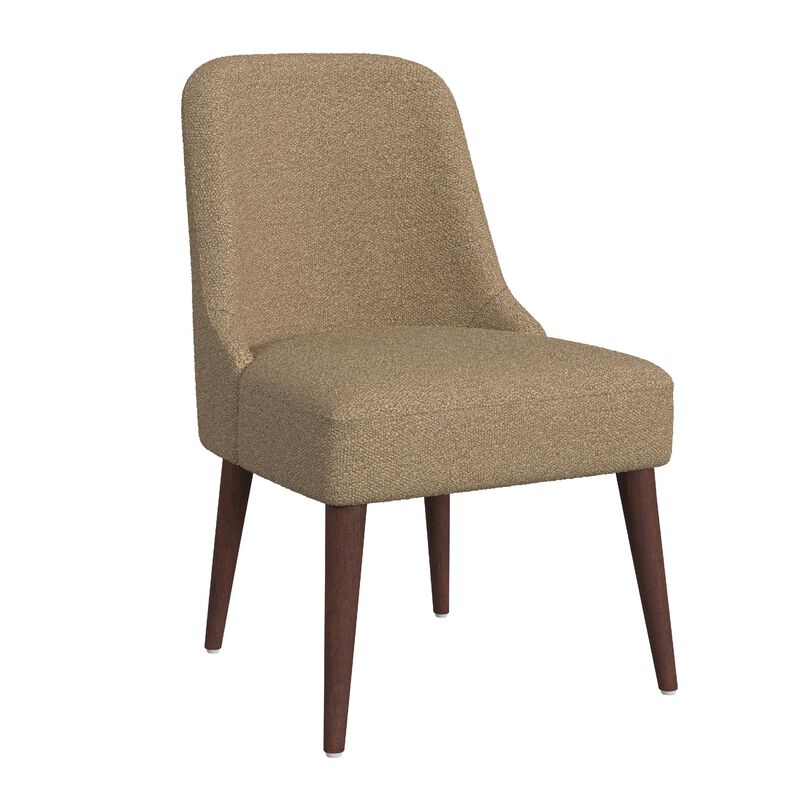 Guy Dining Chair with Dark Amber Tapered Legs, Brown Boucle Fabric
