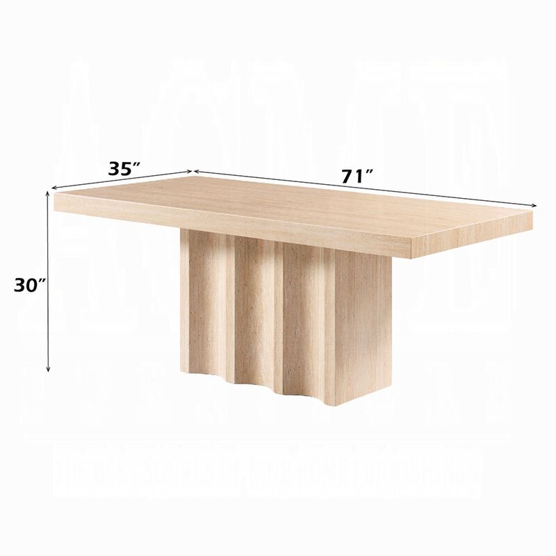 Pia Dining Table, 71 Inch Travertine Top, Fluted Pedestal Base, Brown image number 7