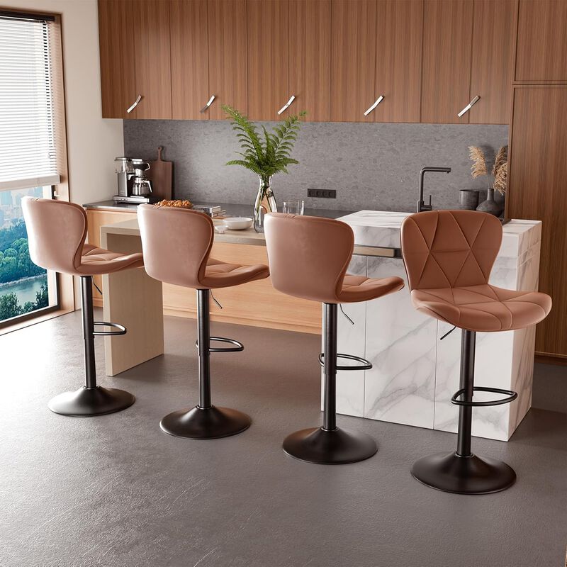 Faux Leather Swivel Bar Stools Set of 2, Adjustable Counter Height Kitchen Chairs, Iron Frame High Backrest 360&deg; Barstools for Kitchen Counter, Outdoor image number 5