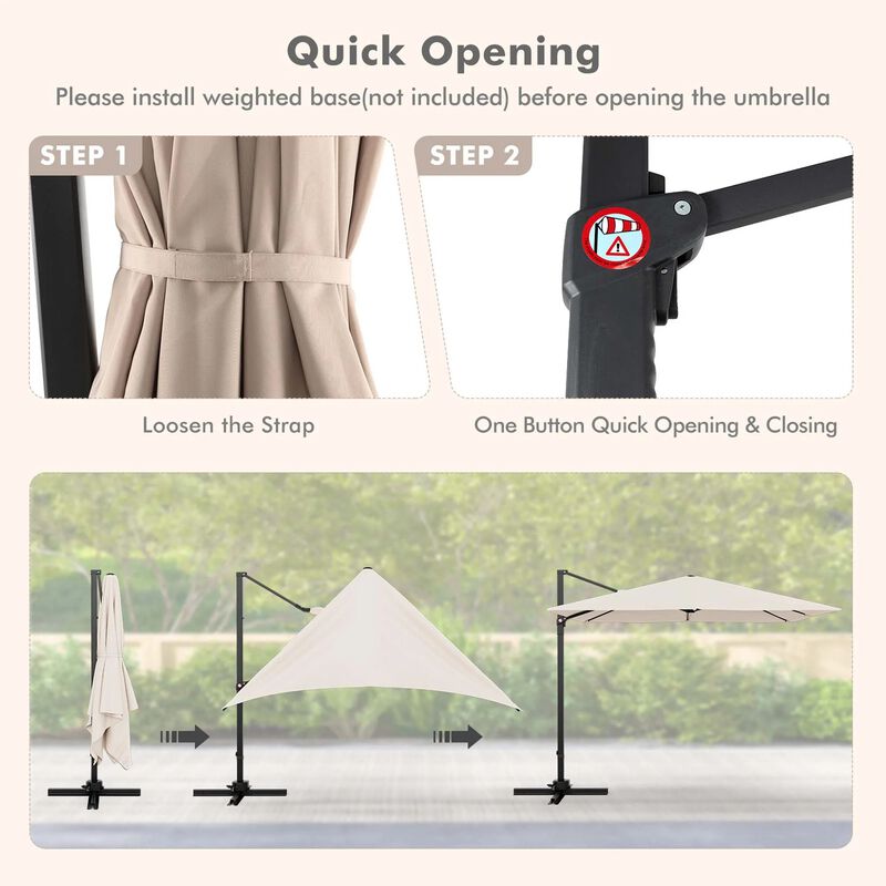 Mondawe 9.5 Feet Square Patio Cantilever Umbrella with 360° Rotation