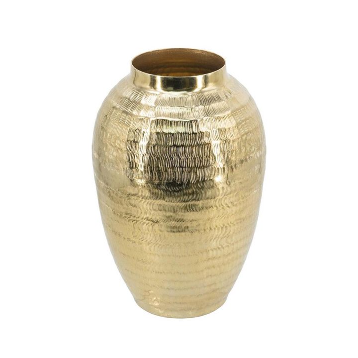 HomeRoots 13" Gold Hammered Aluminum Urn Table Vase
