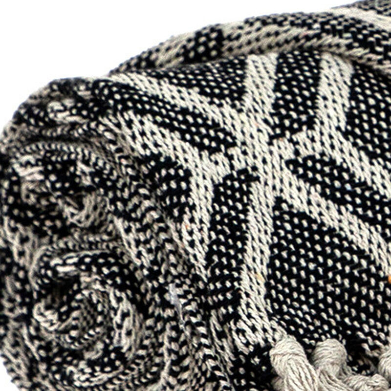 HomeRoots Grey and Beige Handloom Geometric Woven Throw Blanket image number 3