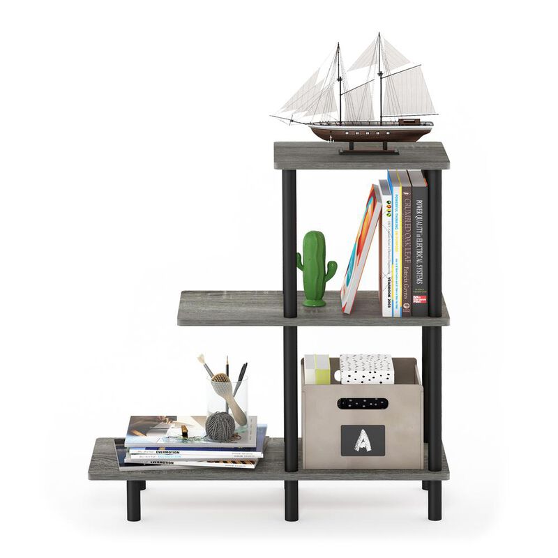 Furinno Turn-N-Tube 3-Tier Sofa Side Table Tall, French Oak Grey/Black