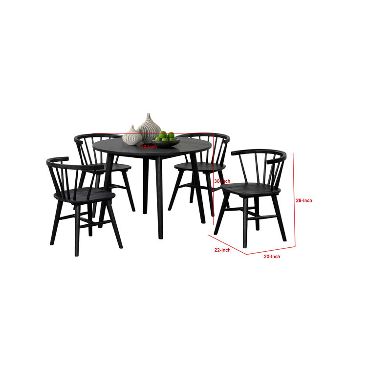 Yely 5pc Dining Table with 4 Windsor Chairs Set, Black Rubberwood image number 5