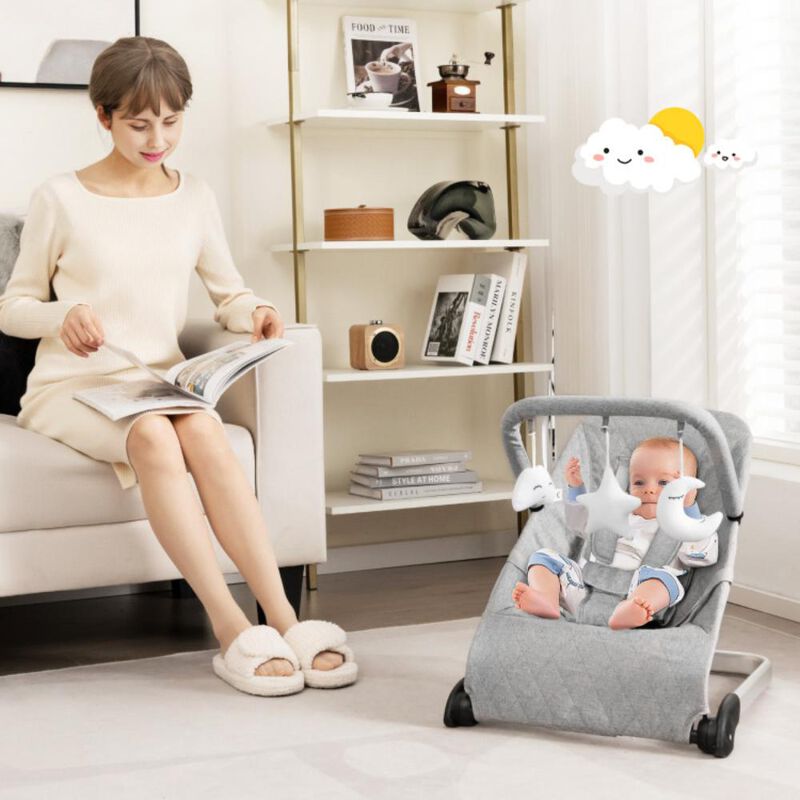 Hivvago Foldable Baby Bouncer with Removable Fabric Cover and Toy Bar