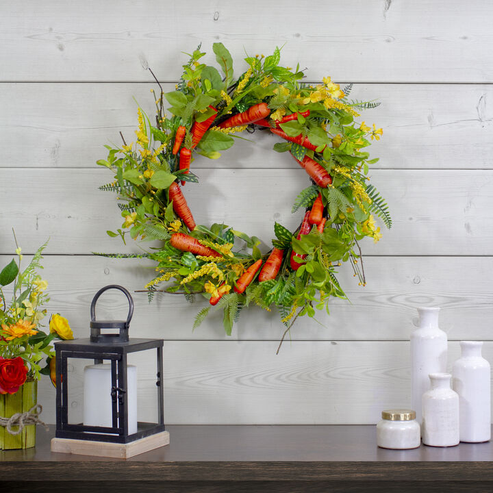 Carrot and Berry Foliage Easter Floral Spring Wreath  Orange and Yellow 22"