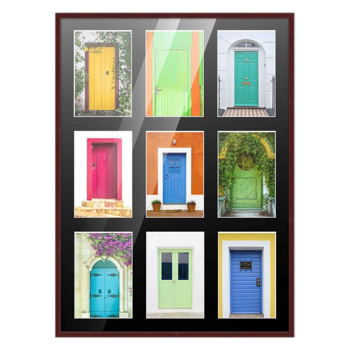 14.5x20.5 Wood Collage Frame with Black Mat For 9 4x6 Pictures