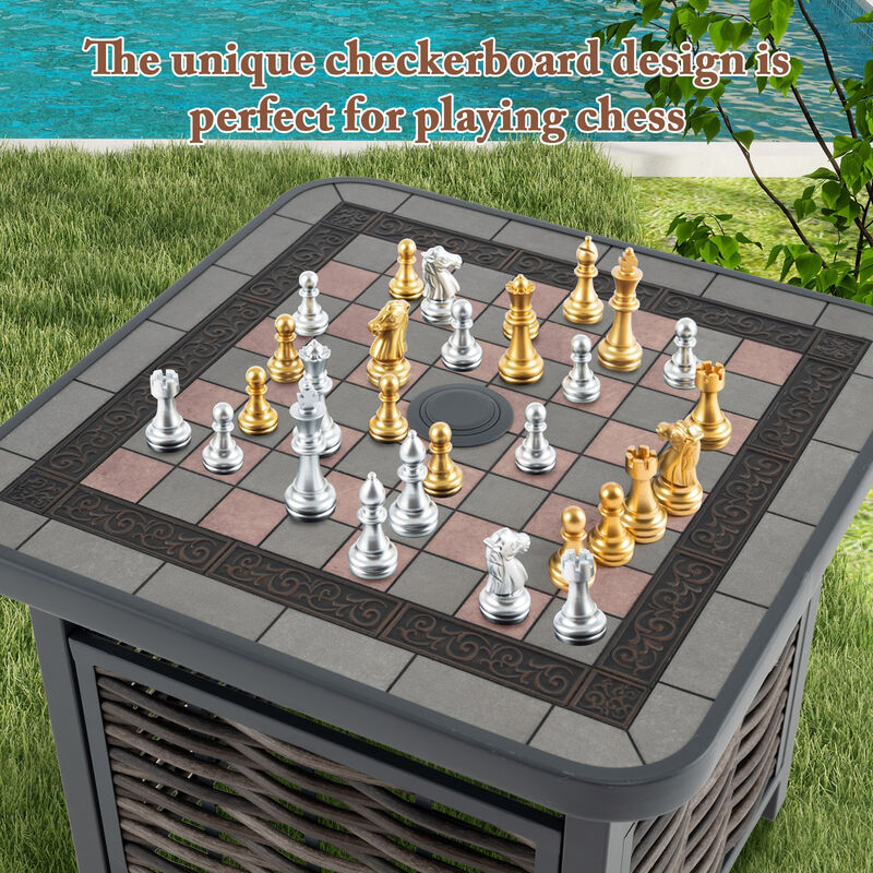 Outdoor PE Rattan Side Table Square End Table with Umbrella Hole