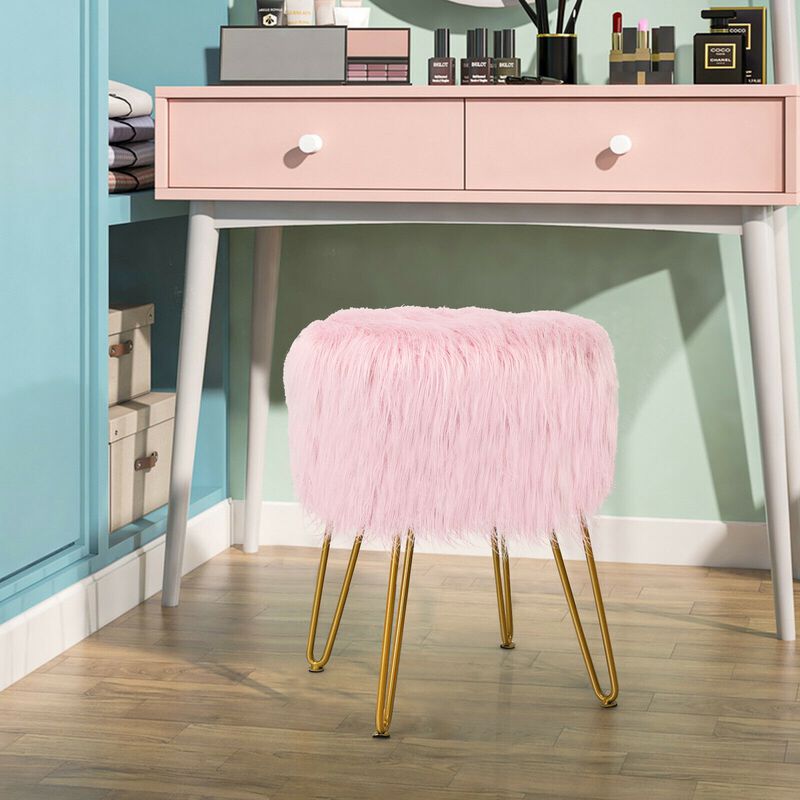 Faux Fur Vanity Stool Chair with Metal Legs for Bedroom and Living Room image number 3