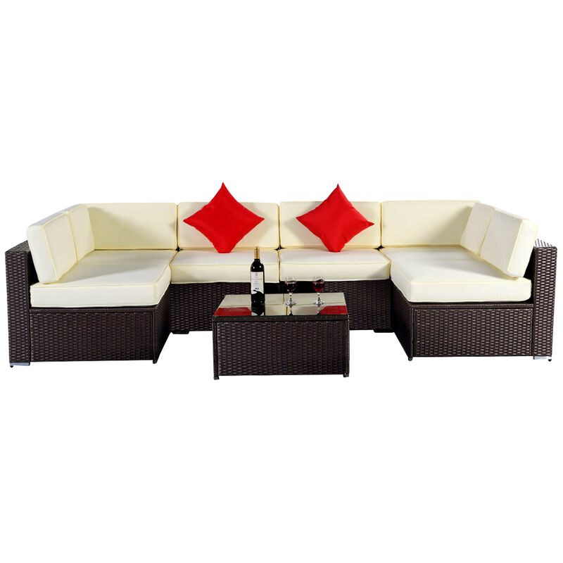 7-Piece Rattan Cushioned Sofa and Table Set, Stylish Outdoor or Indoor Furniture