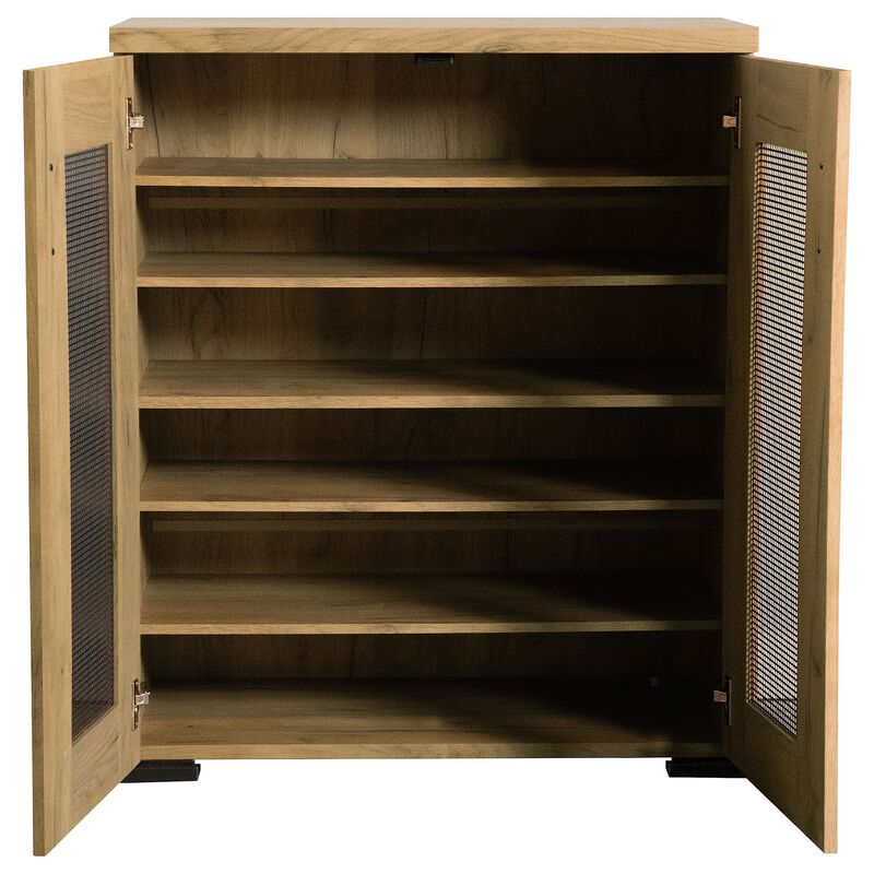 38 Inch Accent Cabinet Chest, 5 Adjustable Shelf Units, Golden Oak Brown-Benzara