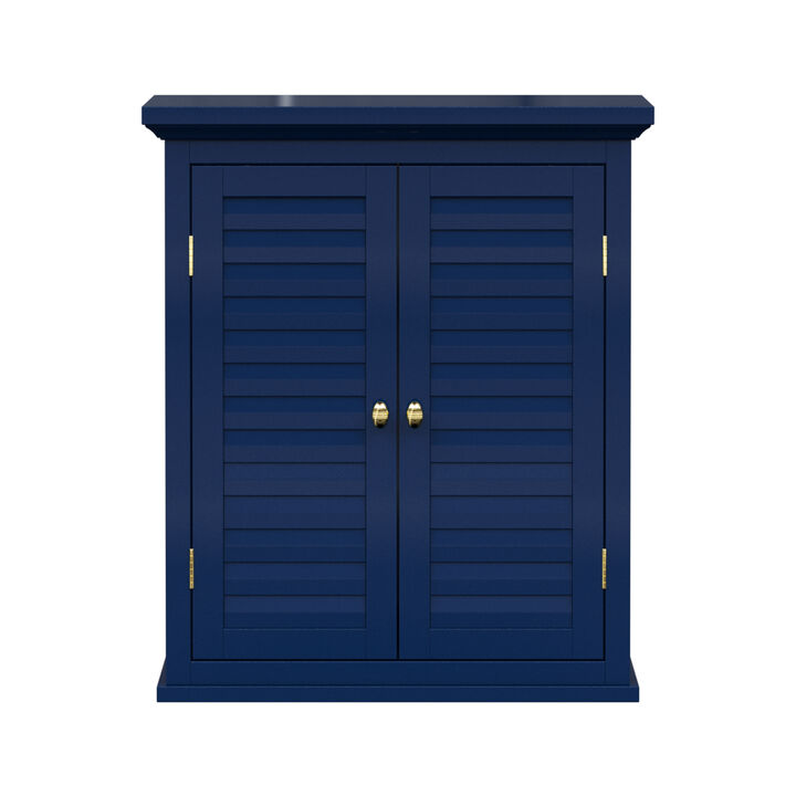 Teamson Home Glancy Removable Two-Door Wall Cabinet with Faux Louvered Doors, Navy