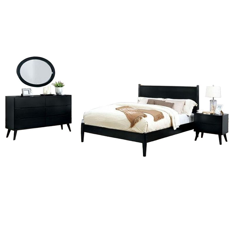 Leyla 4pc Full Bedroom Set, Dresser with Oval Mirror, Black Wood image number 2